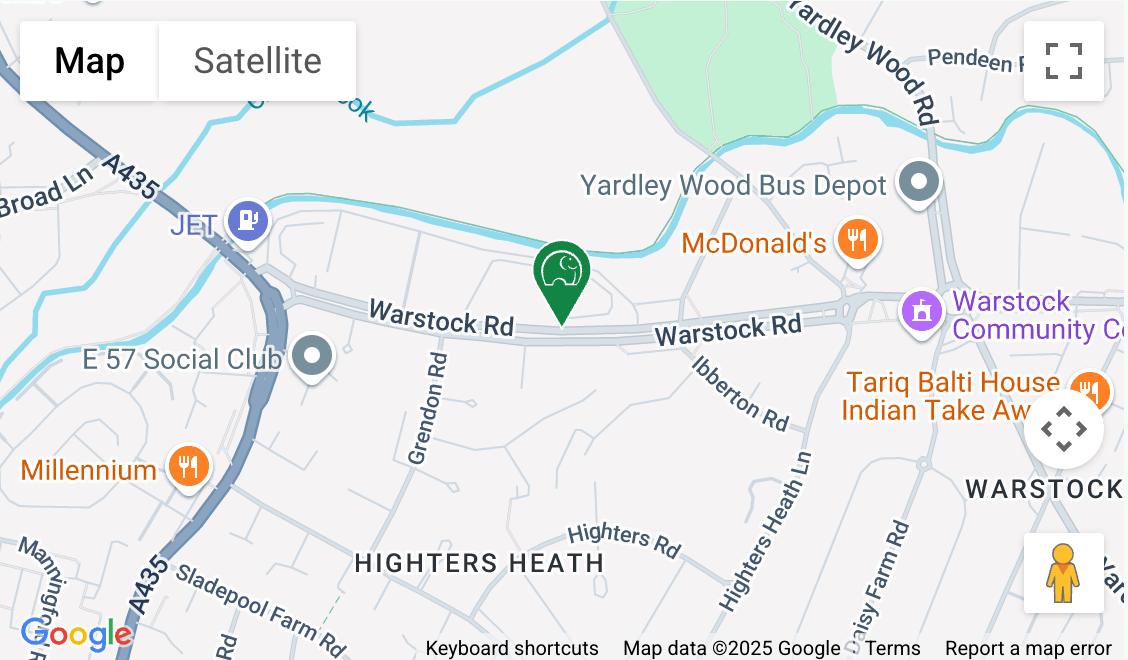 A map showing the location of Space Station Kings Heath