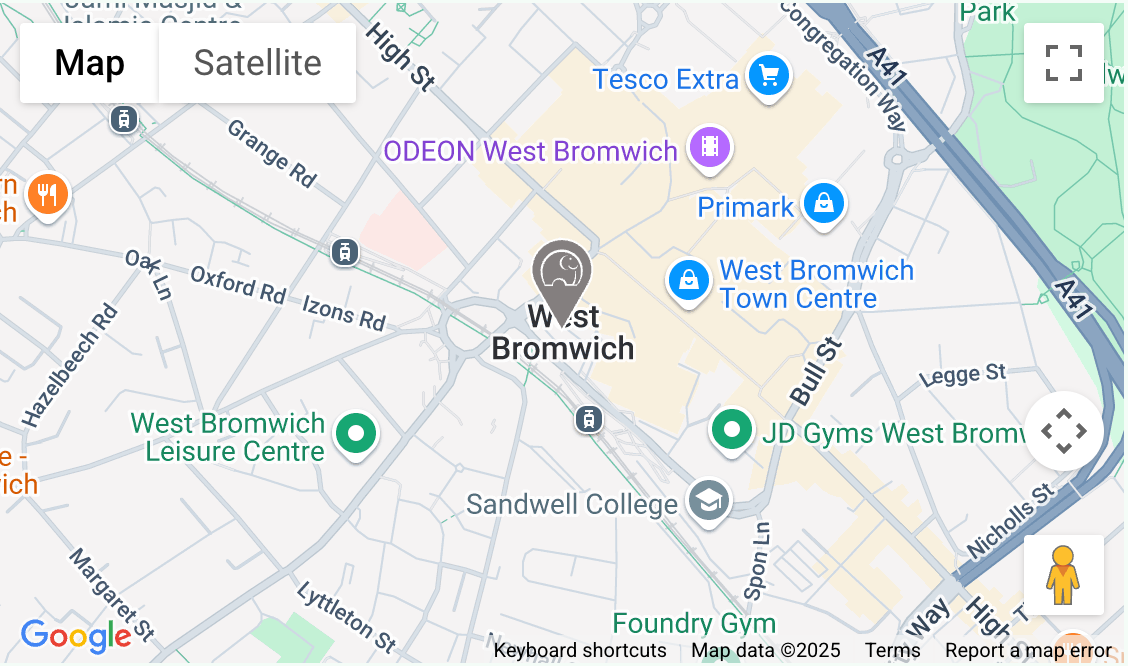 A map showing the location of Space Station West Bromwich